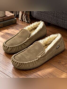 L.L.Bean Mens 12 Wicked Good Venetian Slippers Lamb Fur Cozy Cabin Moccasin